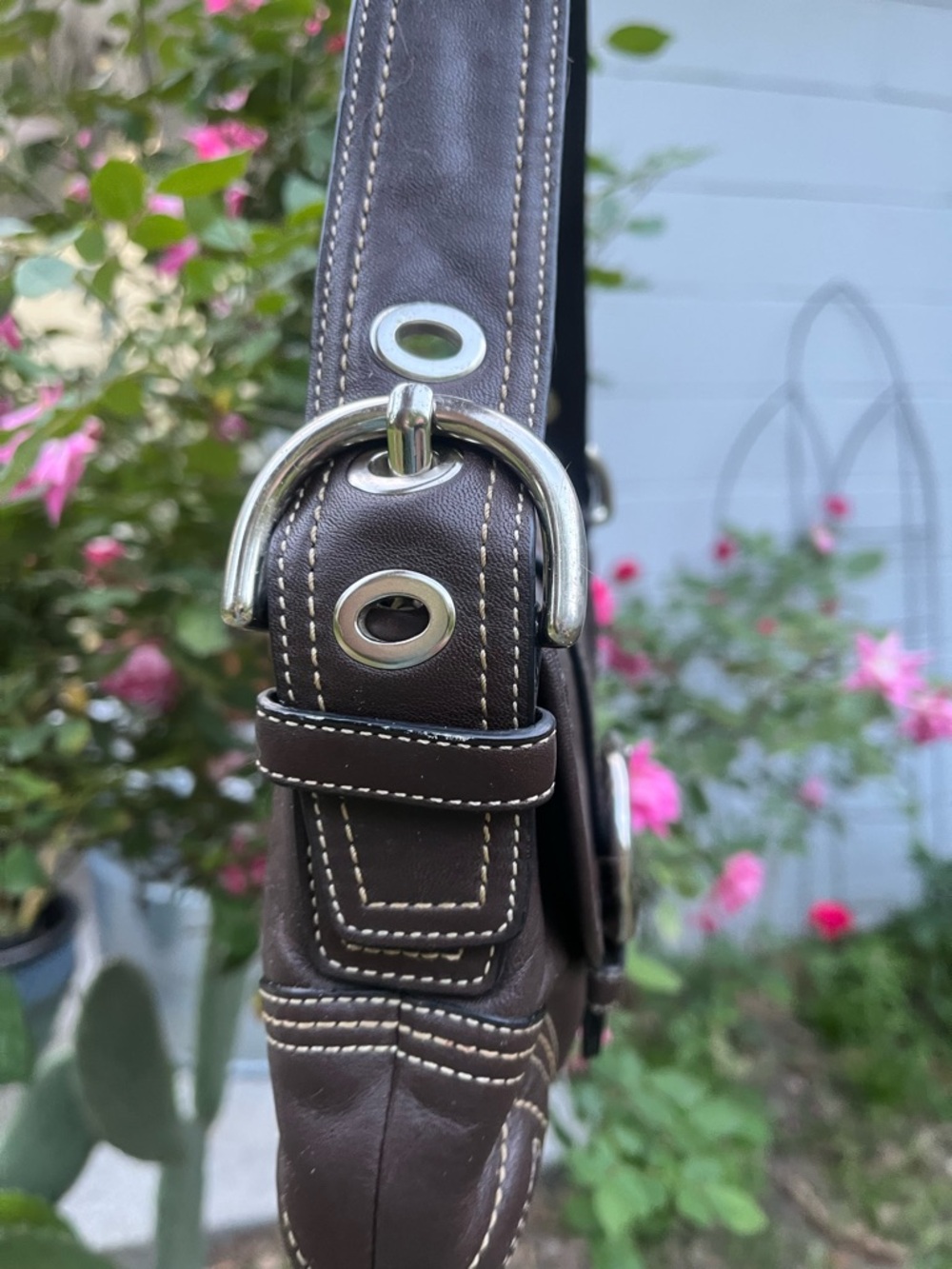 Coach Brown Leather Shoulder Bag with Silver Buckle - Picture 2 of 8